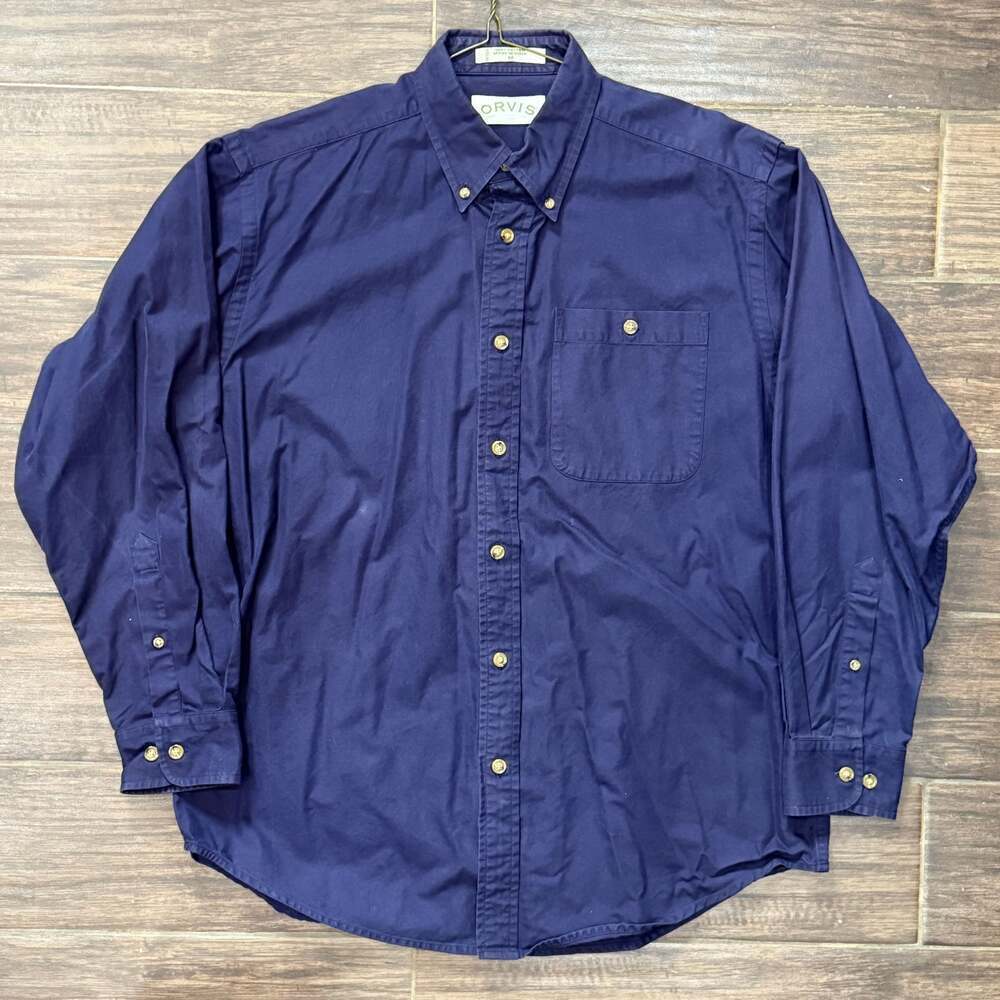 Orvis Vintage Blue Chamois Long Sleeve Button Up Shirt